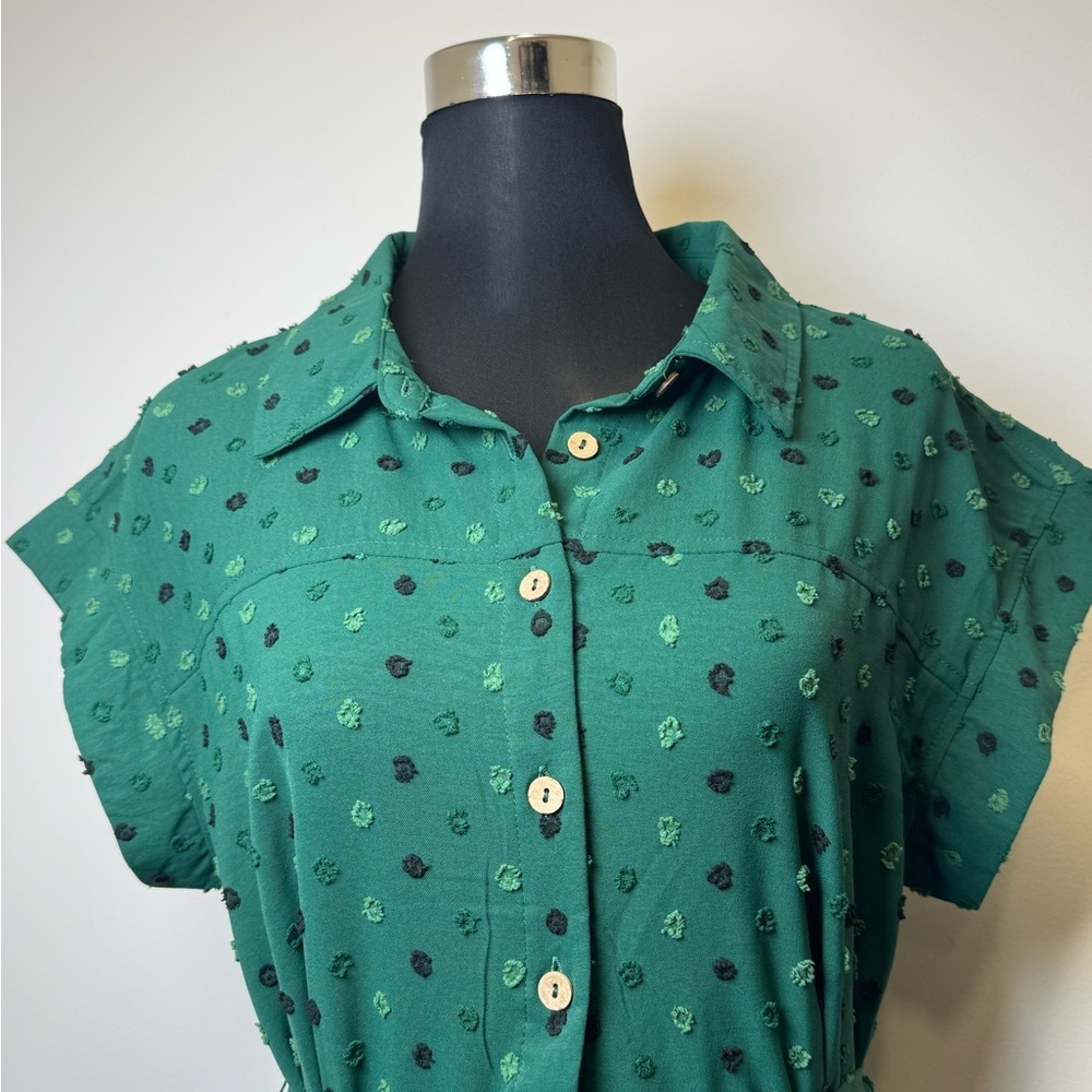 Nina Leonard Emerald Textured Button-Front Midi Size Large - Picture 4 of 10